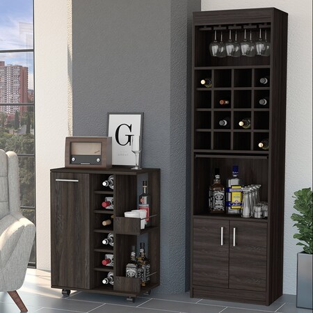 Tuhome Pasadena 2 Piece Living Room Set, Bar Cabinet, Bar Cart, Espresso CLIV38